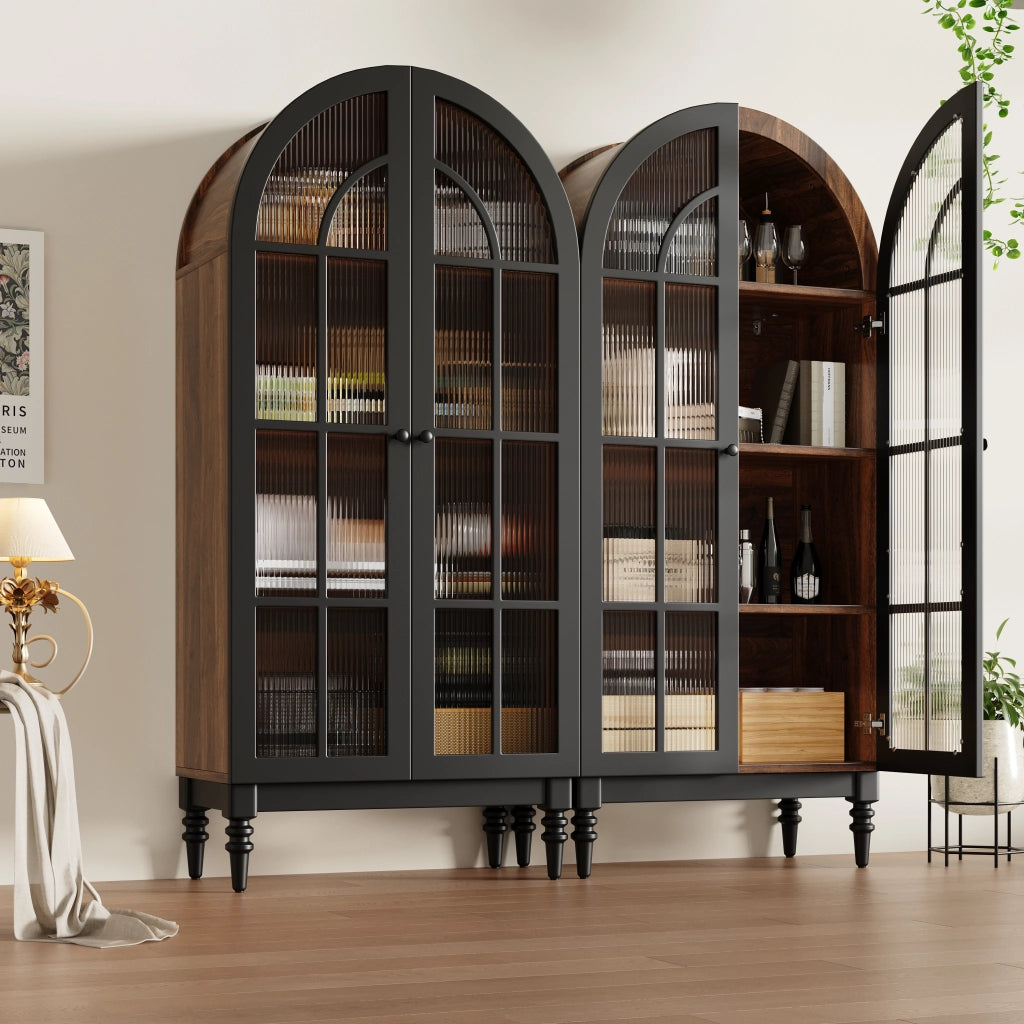 Set di 2 armadi contenitori alti 152x35.5x165 cm con ante in vetro in MDF nero
