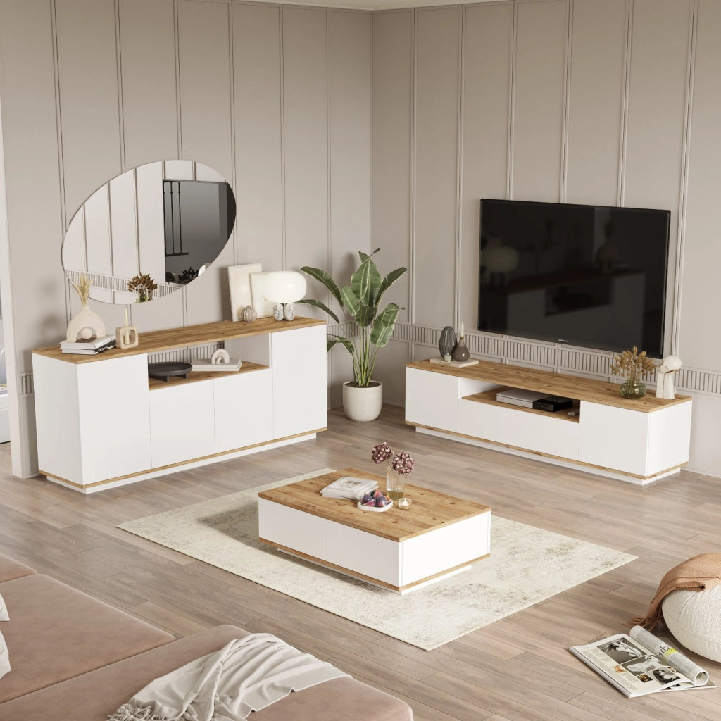 Set di mobili da salotto in legno "FR18" - 180 x 44 x 44 cm - Bianco