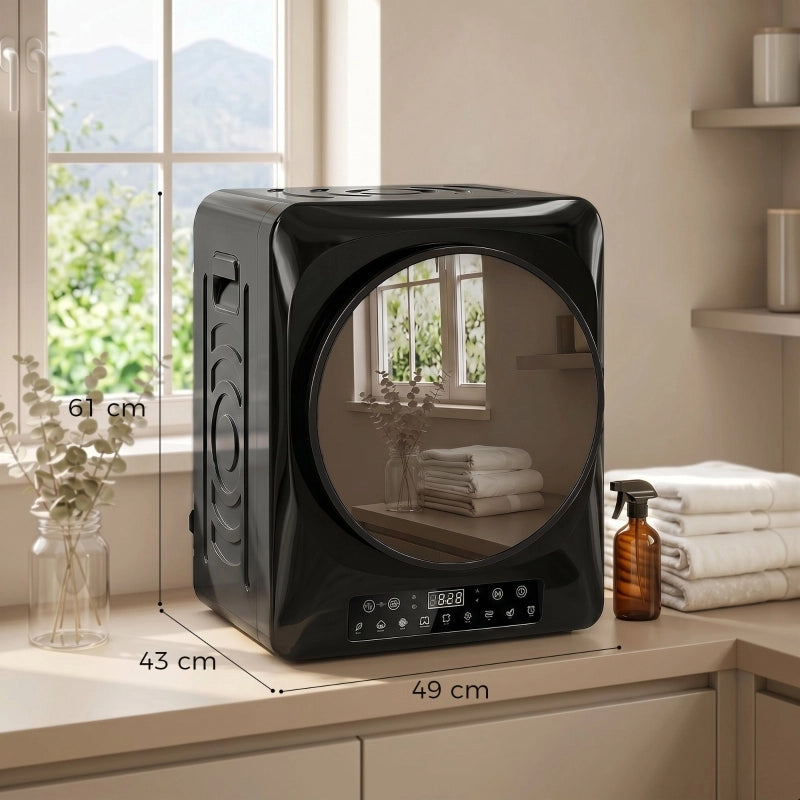 Asciugatrice compatta a ventilazione da 1000 W con modalit¨¤ extra dry ed ECO, timer e impostazioni di temperatura, nera
