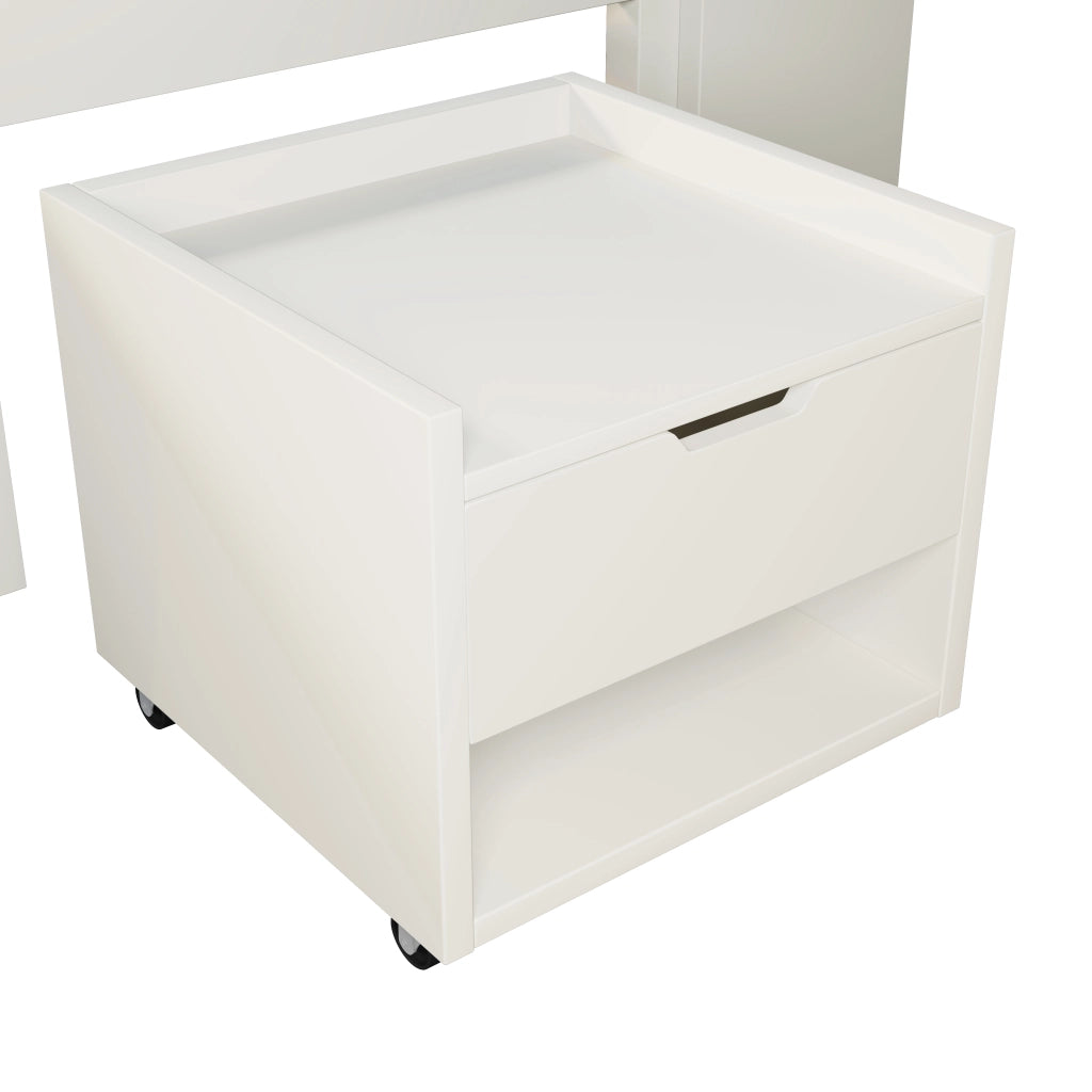 Letto matrimoniale 140 × 200 cm con 2 comodini mobili, cassetto, LED, USB e Type-C, senza materasso, bianco