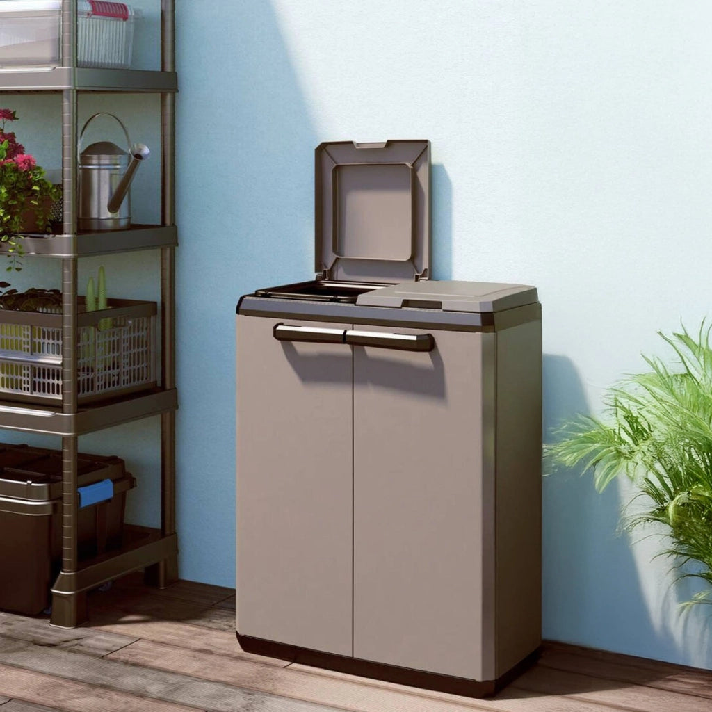 Armadio da esterno Rimouski, Mobile outdoor, Mobiletto giardino multiuso, Contenitore per balcone o garage, Made in Italy, 68x39 h85 cm, Grigio