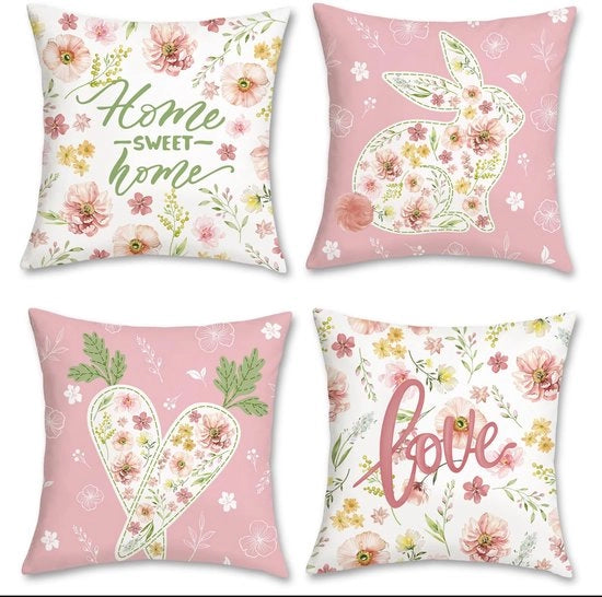 Set di 4 coprisacco, Pasqua, 45 x 45 cm, concarico, radice, fiori, foglie, rosa, coprisacco decorativi, coprisacco per divano, per casa