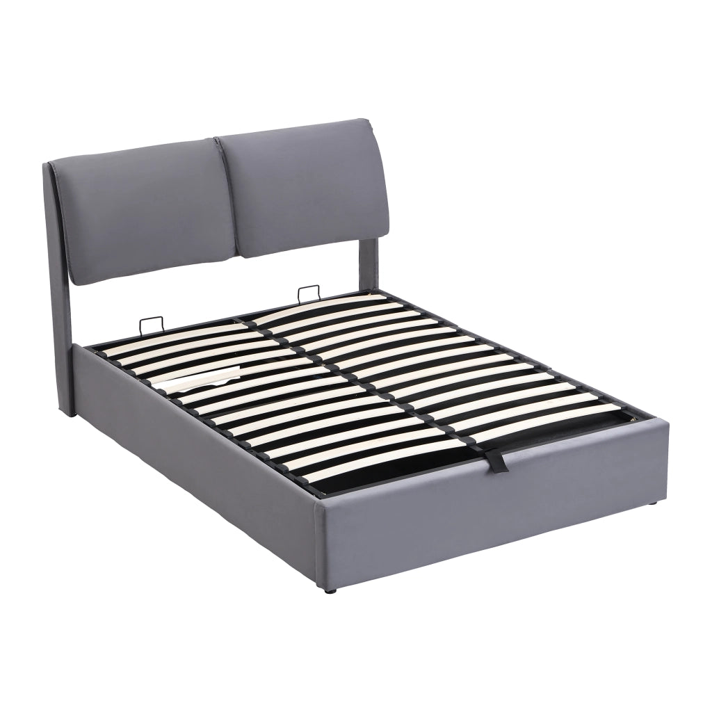 Letto Contenitore 140x190 cm con 3 Cassetti e Sollevamento Idraulico in Velluto Grigio