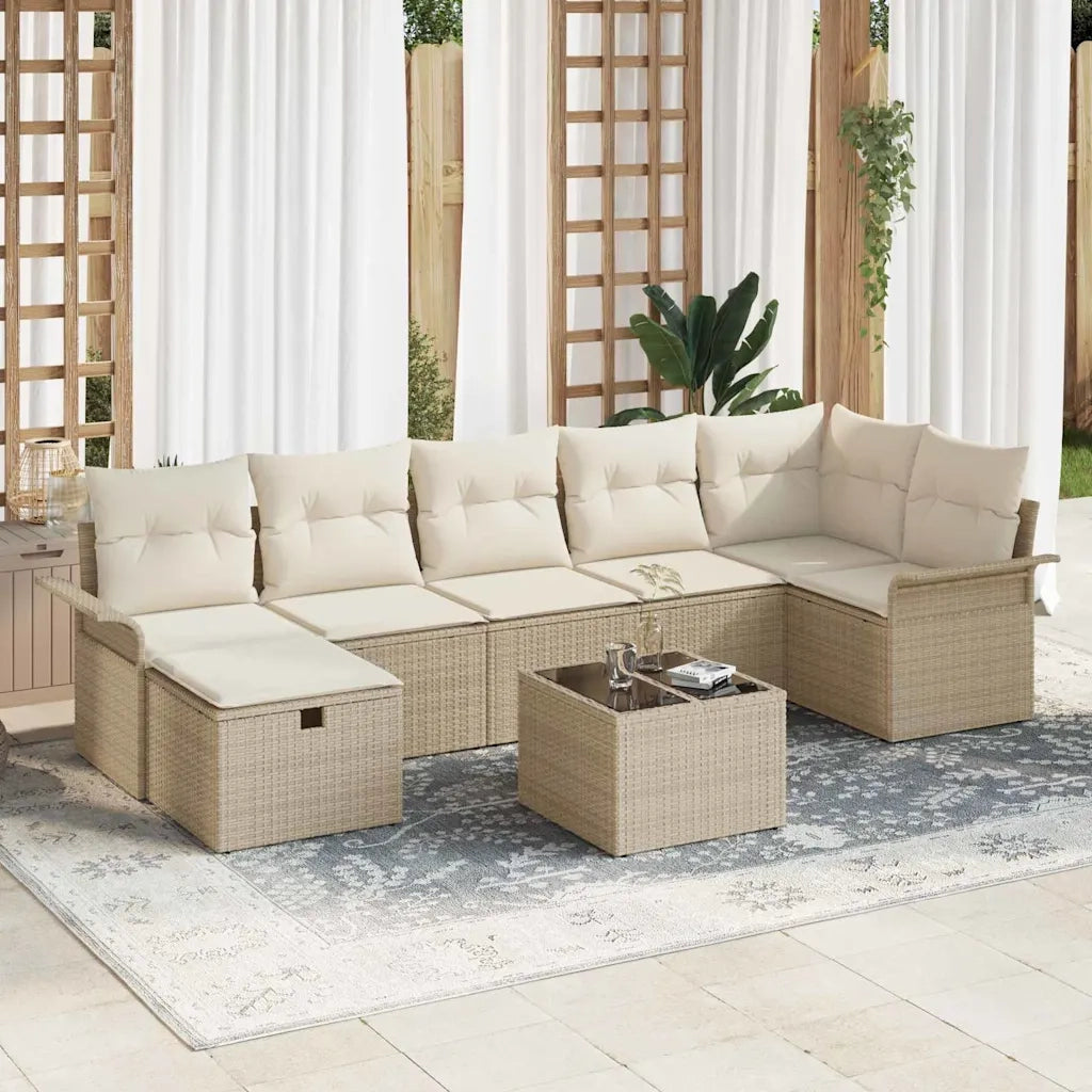 Set Divano da Giardino con cuscino 8 pcs Beige Poly Rattan 3360242