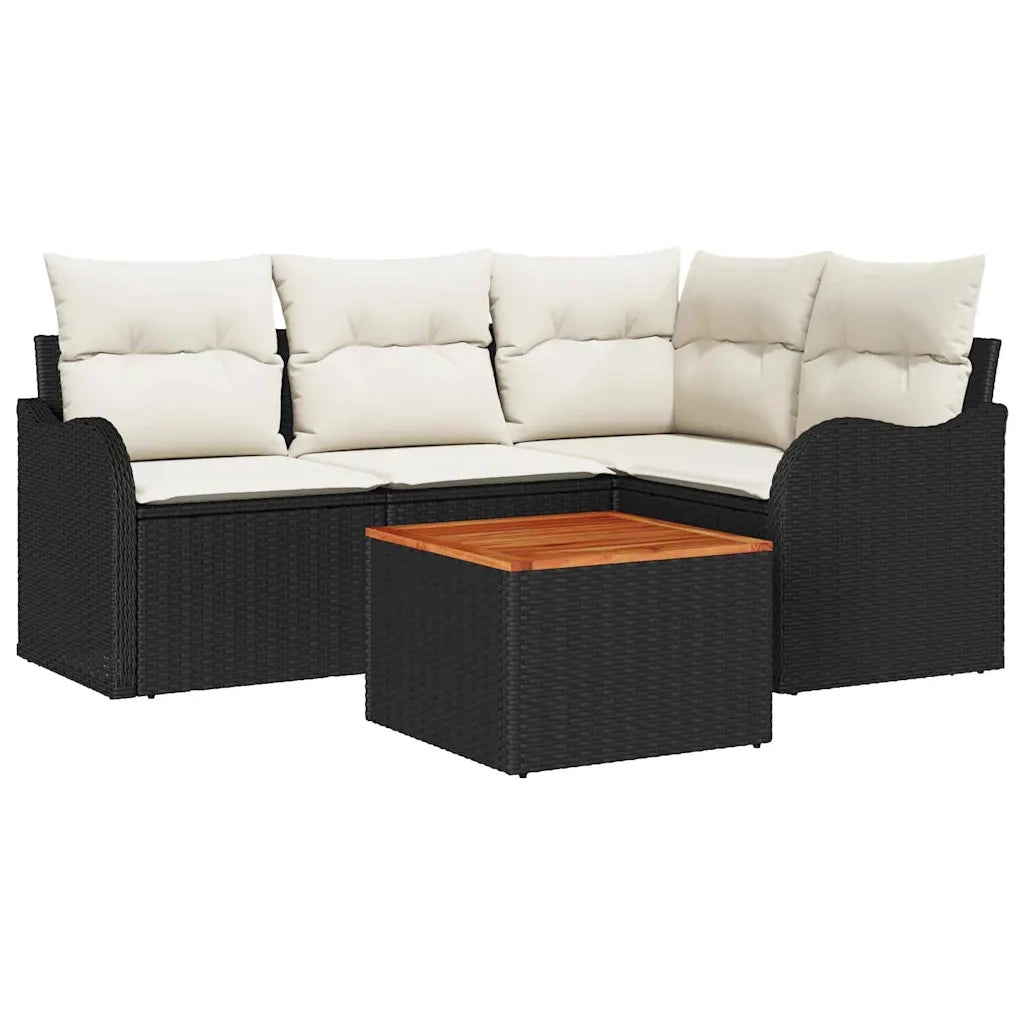 Set Divano da Giardino 5 pcs Nero e Crema polyrattan