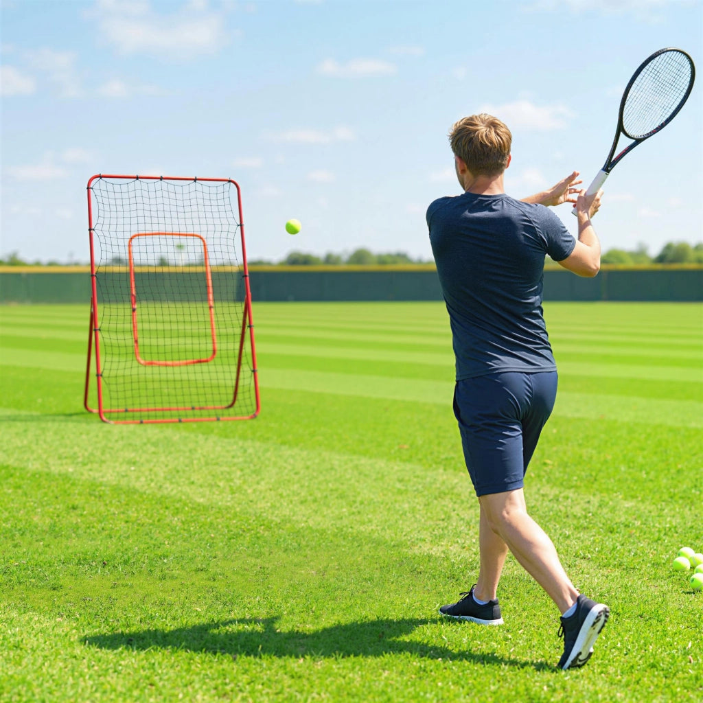 Rete da Rimbalzo Portatile per Calcio 112x100x180 cm con 4 Angolazioni Regolabili