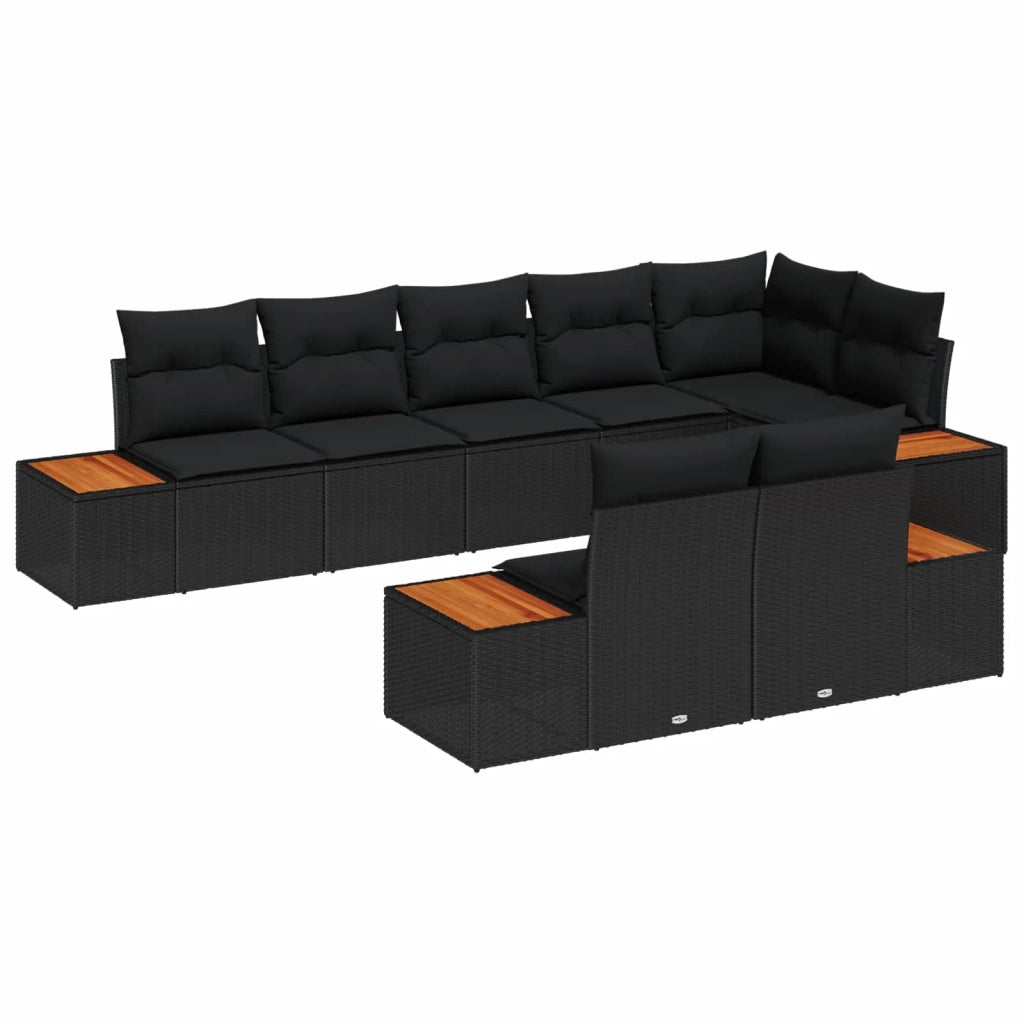 Set Divano da Giardino con cuscino 8 pcs Nero Polyrattan 3356778