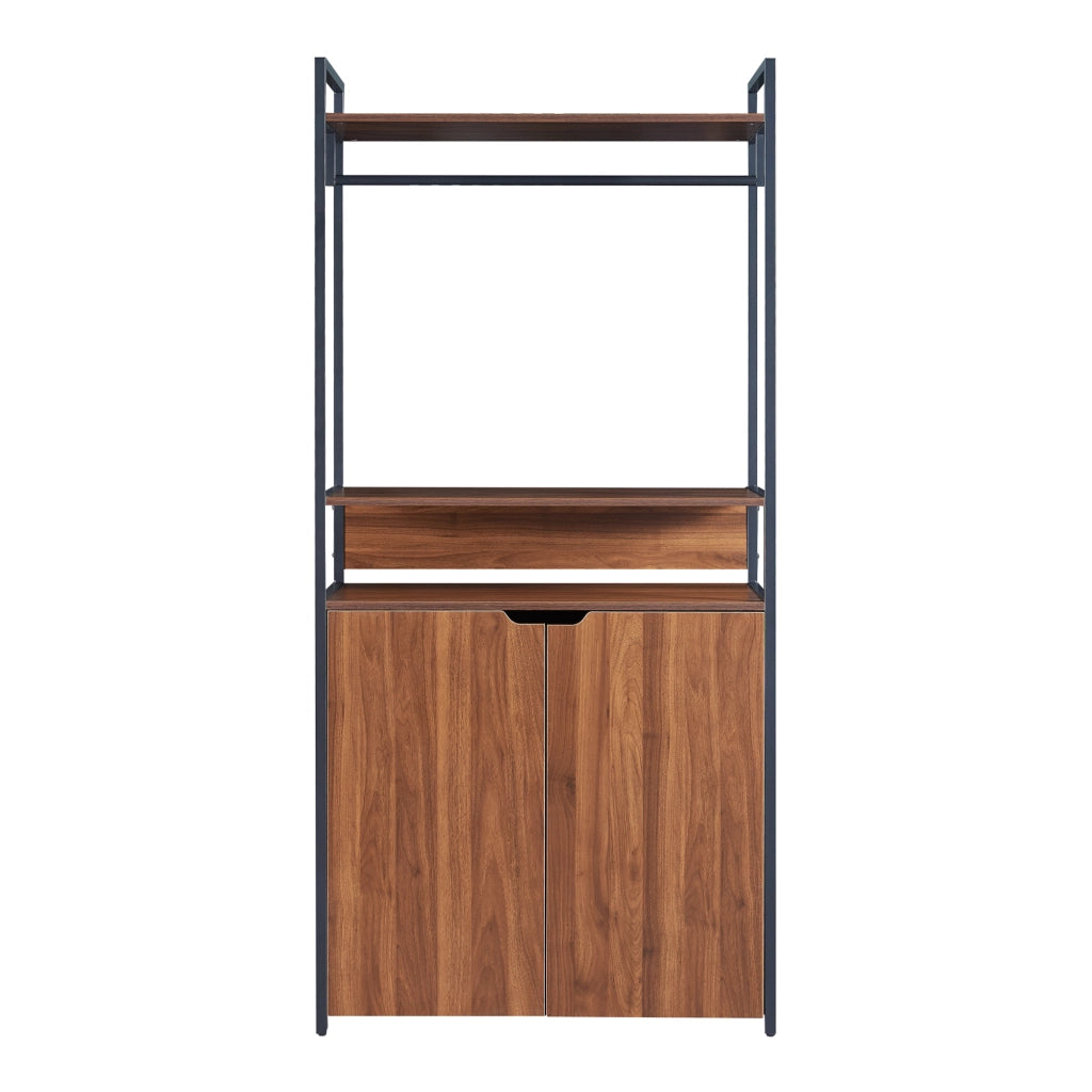 Organizzatore Guardaroba Larem Mobile Porta Abiti con Armadietto - Nero / Effetto Noce [en.casa]