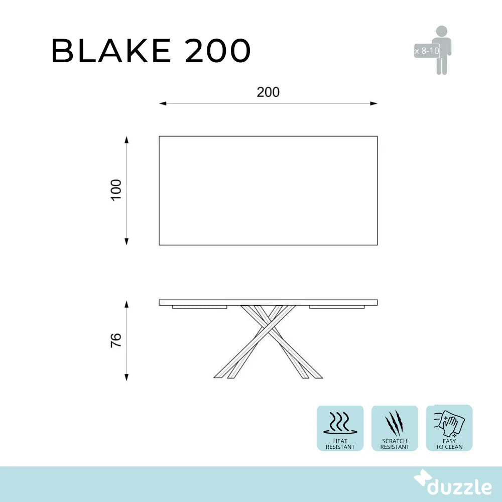 Tavolo da pranzo fisso in legno impiallacciato rovere naturale Blake 200x100 cm fino a 10 posti Made in Italy | Duzzle
