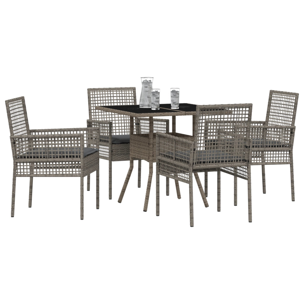 Set da pranzo da giardino da 5 pezzi Grigio in rattan poliolefinico