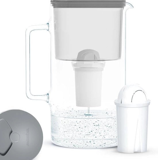 Filtro Acqua in Vetro Compatibile con Filtro Acqua Brita Classico - Riduce Calcio, Cloro e Metalli Pesanti - 2,5 Litri Filtro Acqua Grigio