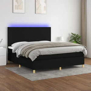 Letto a Molle con Materasso e LED Nero 160x200 cm in Tessuto 3135287