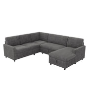 Divano letto angolare a U con contenitore e funzione letto in corduroy grigio