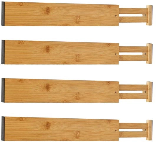 Sistema di apertura della porta in bambù naturale, Divisori per vano porta regolabili (43-56 cm), Organizzatore per cucina, Sistema di separazione a molla, Divisori per vano porta per bagno, camera da letto, comodino e ufficio, set da 4 pezzi.
