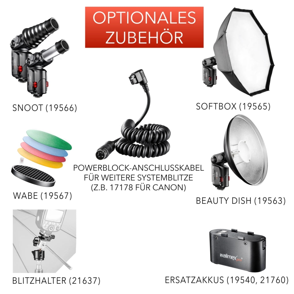 Light Shooter 360 TTL/N flash (incluso tubo flash, riflettore, diffusore, borsa, 1x Power Porta, cavo di collegamento, cinghia di trasporto, caricatore di rete) nero