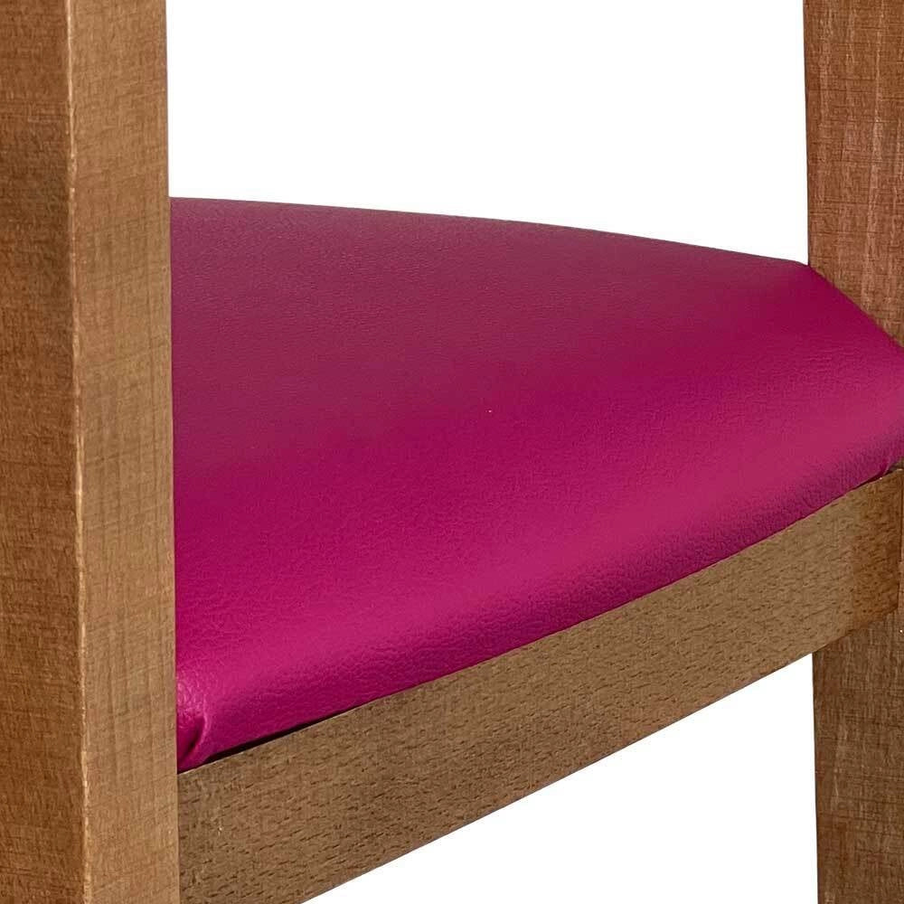 Seggiolone in legno color noce chiaro con seduta imbottita in similpelle lilla