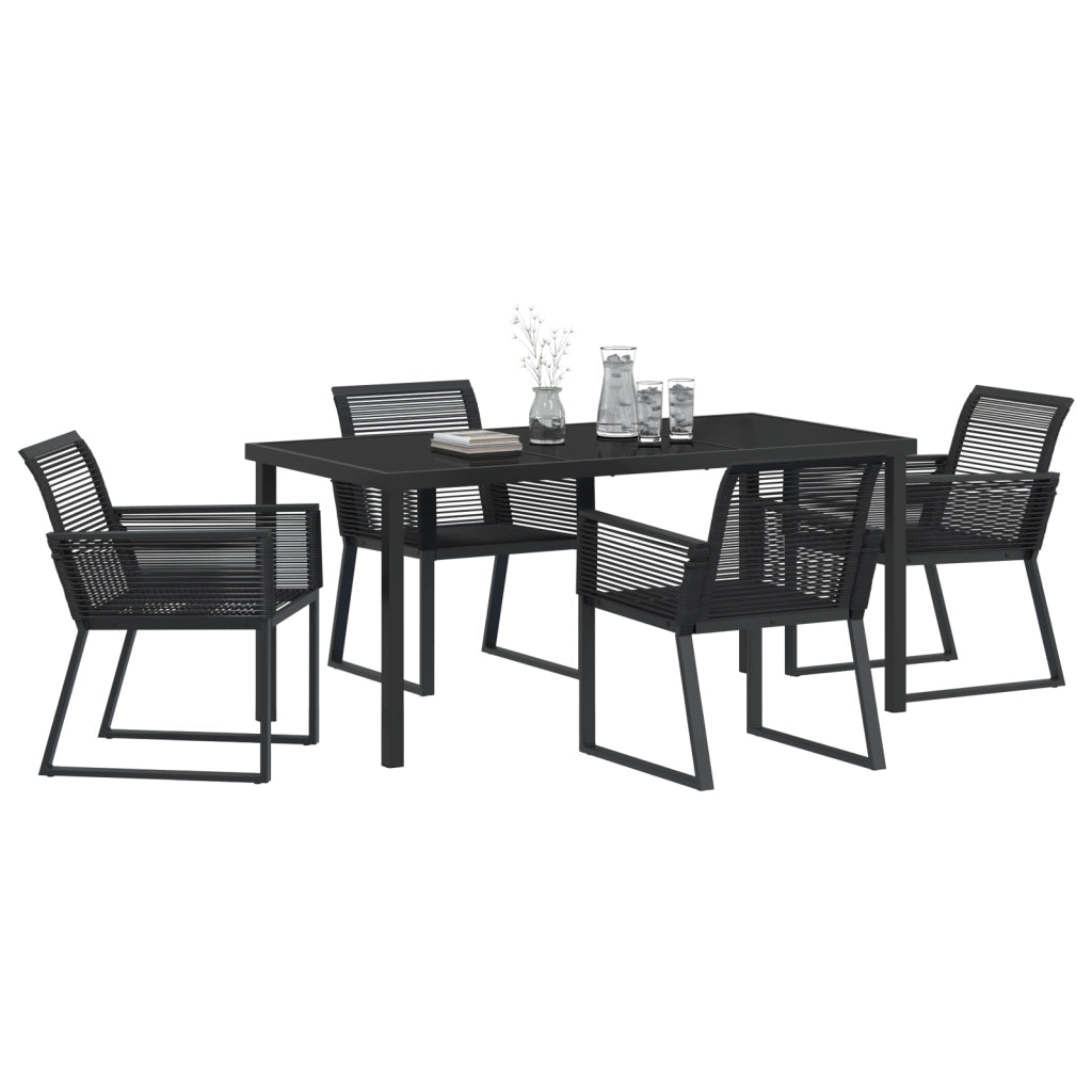 Set da Pranzo da Giardino 5 Pezzi Nero Polirattan