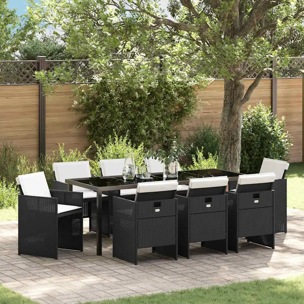 Set da Pranzo per Giardino con cuscino 9 pcs Nero polyrattan 3379943