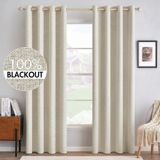 Set di tende isolanti per la caldaia con cerniere 100% opaco look di lino per la sala da pranzo protezione contro il freddo set da 2 140 x 225 cm