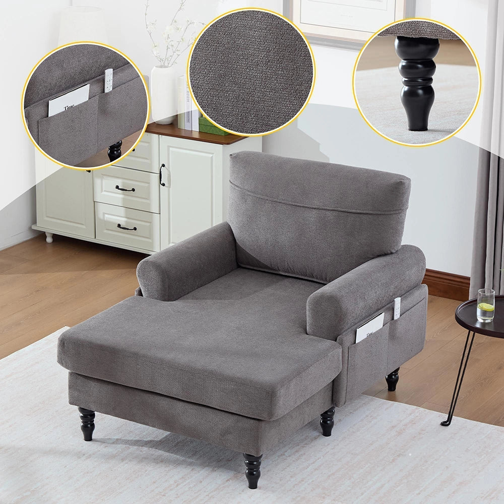 Poltrona reclinabile moderna - Xylo - Tessuto chenille, comoda con braccioli, tasche laterali, piedi in legno