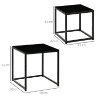 Set 2 Tavolini da Salotto Quadrati  Moderni, in Acciaio e Vetro Temperato, Nero