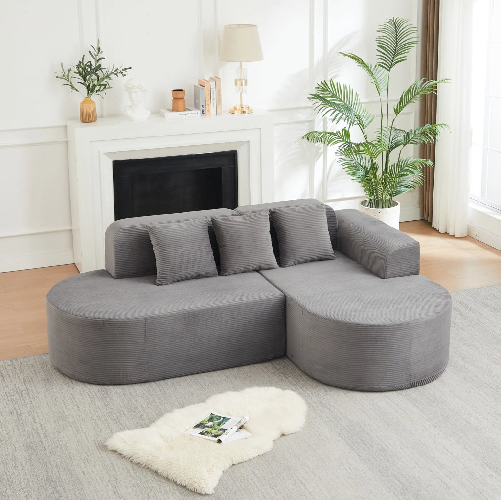 DIVANO Angolare a L 220x155 cm Velluto a coste Grigio