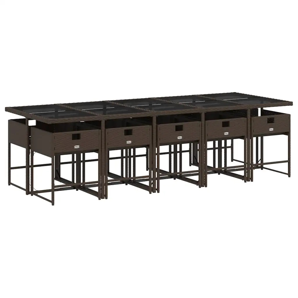 Set da Pranzo da Giardino 11 pz con Cuscini Polyrattan Marrone 3211293