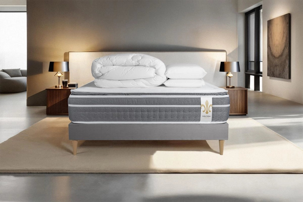 Pacchetto letto completo - Materasso 160x200cm + Box spring con doghe (kit) + 2 cuscini + Piumino - Trente PLUS