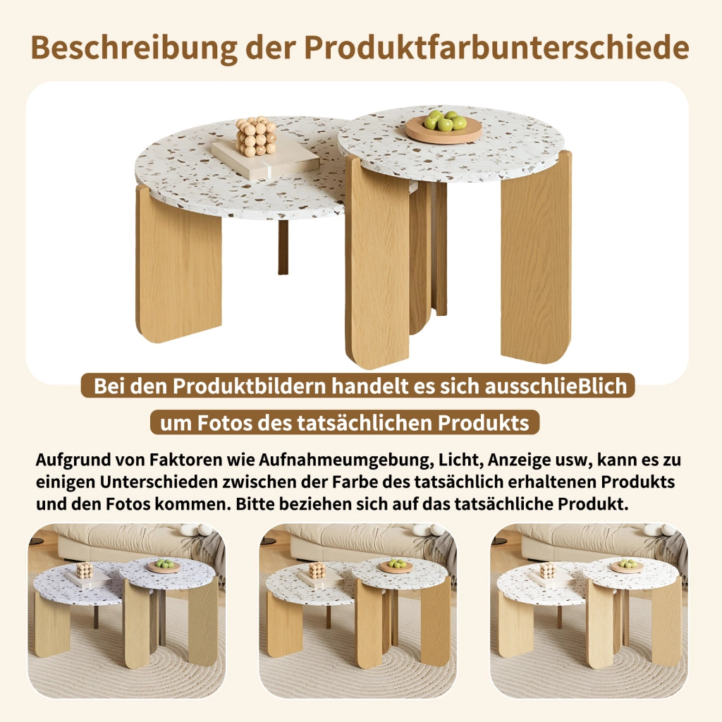 Tavolini bassi impilabili a nido in MDF, set da 2, con piano decorato e uso versatile per soggiorno e balcone