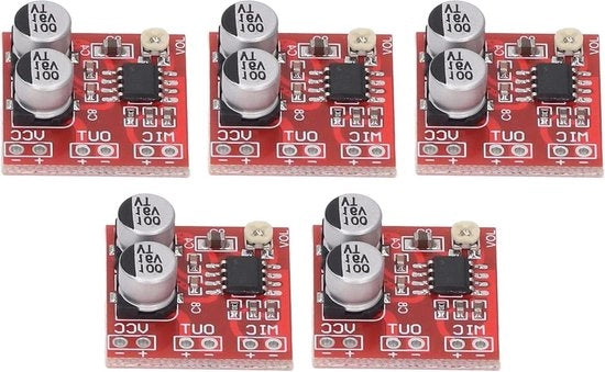 Pacchetto di 5 pezzi di modulo amplificatore di microfono DC 4V-12V con circuito di regolazione del guadagno LM386 e microfono elettretto.