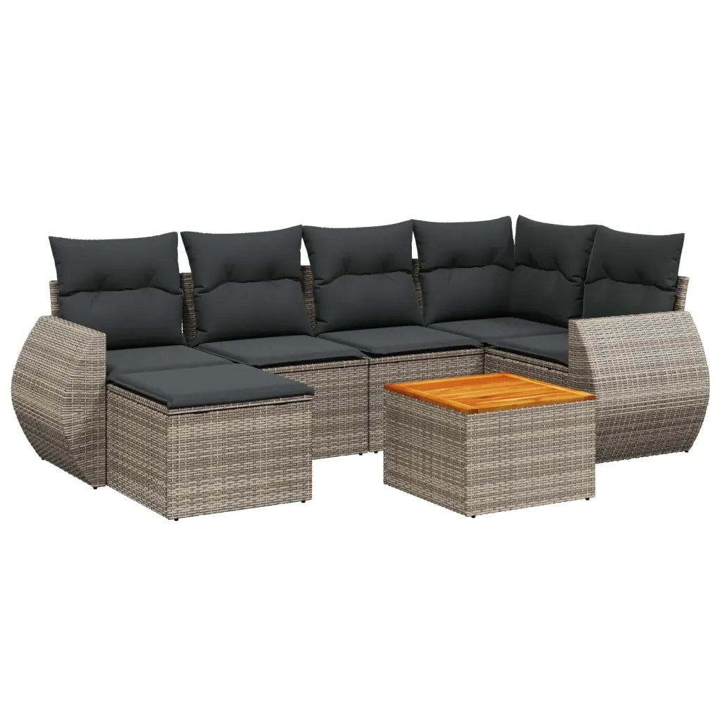 Set Divani da Giardino 7 pz con Cuscini Grigio in Polyrattan 3225108