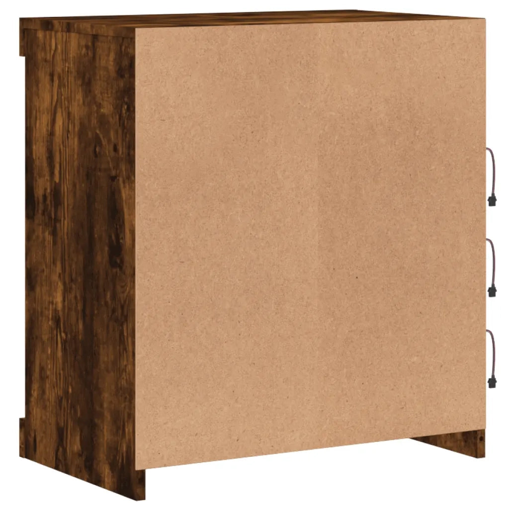 Credenza con Luci LED-Buffet-Armadio da cucina Rovere Fumo 60,5x37x67 cm