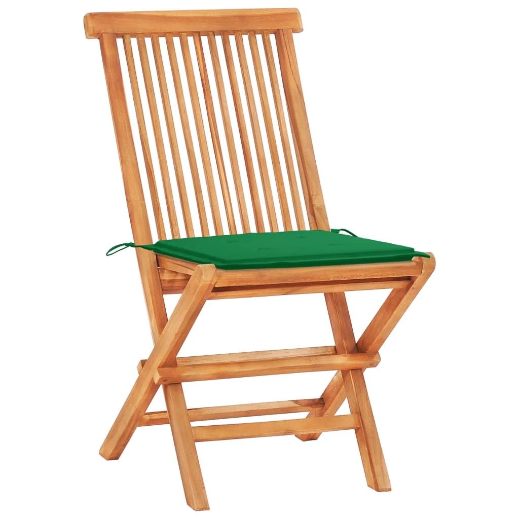 Set da giardino bistrot mobili da esterno terrazza 3 pezzi con cuscini verdi in legno massello di teak 02_0013518