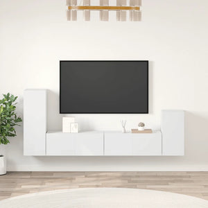 Set di Mobili Porta TV 4 pz Bianco in Legno Multistrato cod mxl 7032