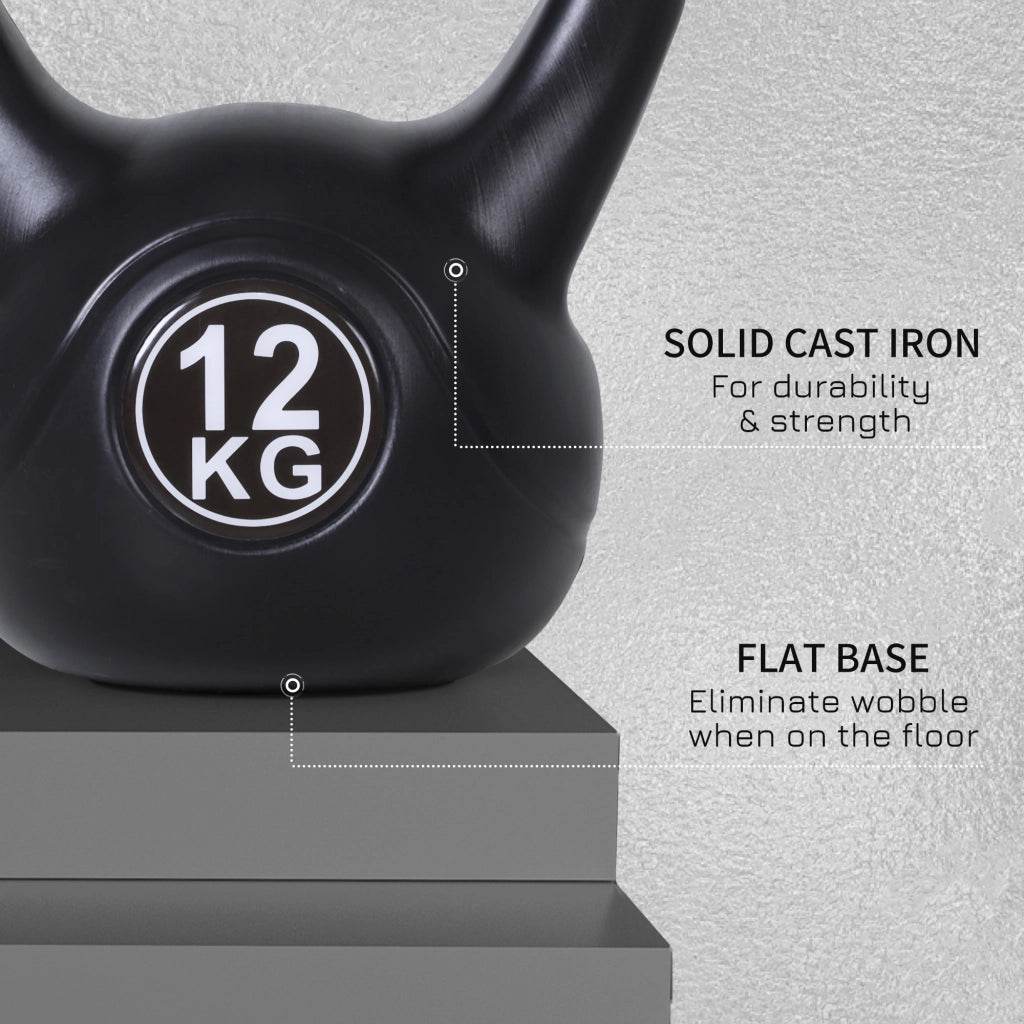 EasyComfort Kettlebell 12kg per Sport e Fitness con Base Piatta e Impugnatura, Kettlebell Pesi per Allenamento Home Gym Casa e Palestra, 27x21x31 cm, Nero