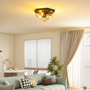 Lampada da Soffitto Stile Industriale Geometrica con 3 Attacchi E27 per Lampadine LED, Nero e Oro