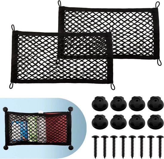 Set di reti per bagagliaio 55 x 25 cm, 2 pezzi, set di reti con viti di fissaggio per auto, camper, barche, furgoni e uso domestico (nero)