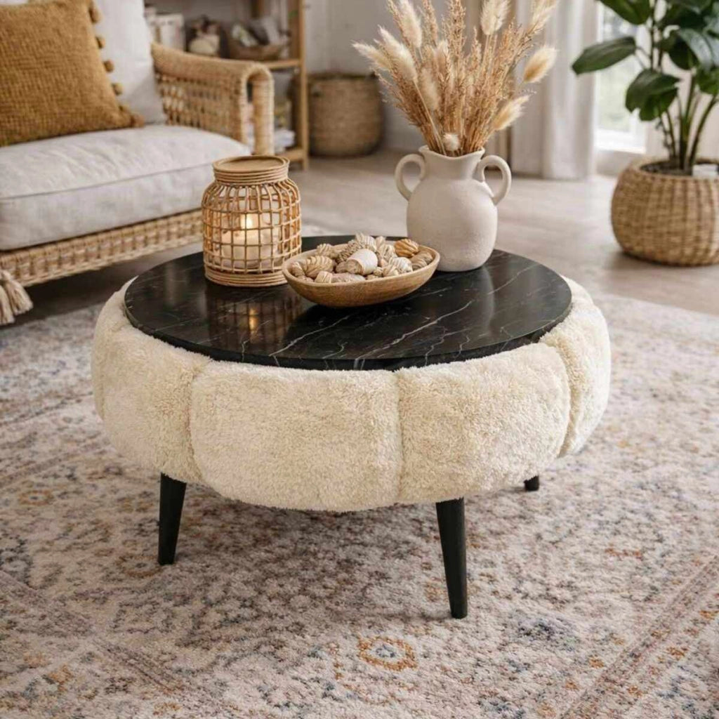 Tavolino in legno Papatya 60" - 60 x 60 x 44 cm - Crema