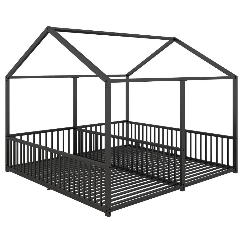 Letto a castello in metallo nero con parapetto e scala 90x200 cm