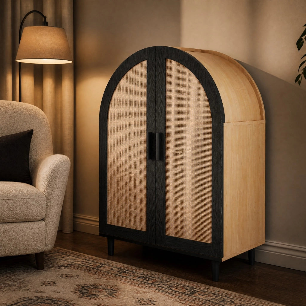 Scarpiera a due ante con ripiani regolabili in MDF e pannello truciolare naturale e nero 70 × 100 × 40 cm