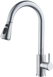 Cranio da cucina, rubinetto da cucina con allungabile, rotazione a 360 gradi, 2 getti d'acqua con grande angolo, in acciaio inox argento
