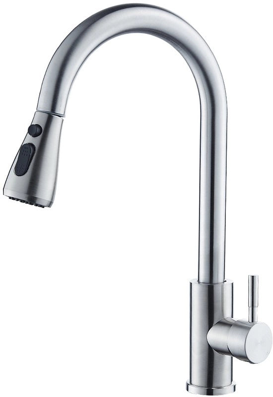 Cranio da cucina, rubinetto da cucina con allungabile, rotazione a 360 gradi, 2 getti d'acqua con grande angolo, in acciaio inox argento