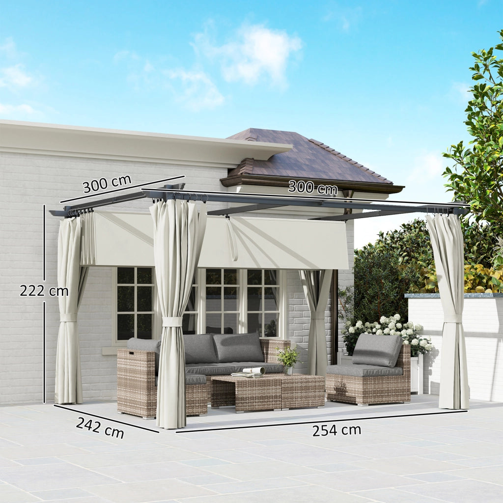 Pergola con Tetto Retrattile e Tende ¨C zephmum ¨C Grigio 300x300 cm