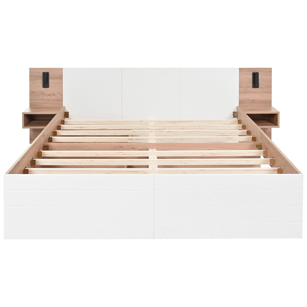 Letto con cassetti - Xylo - 180x200 cm - Bianco - Testiera con luce e USB