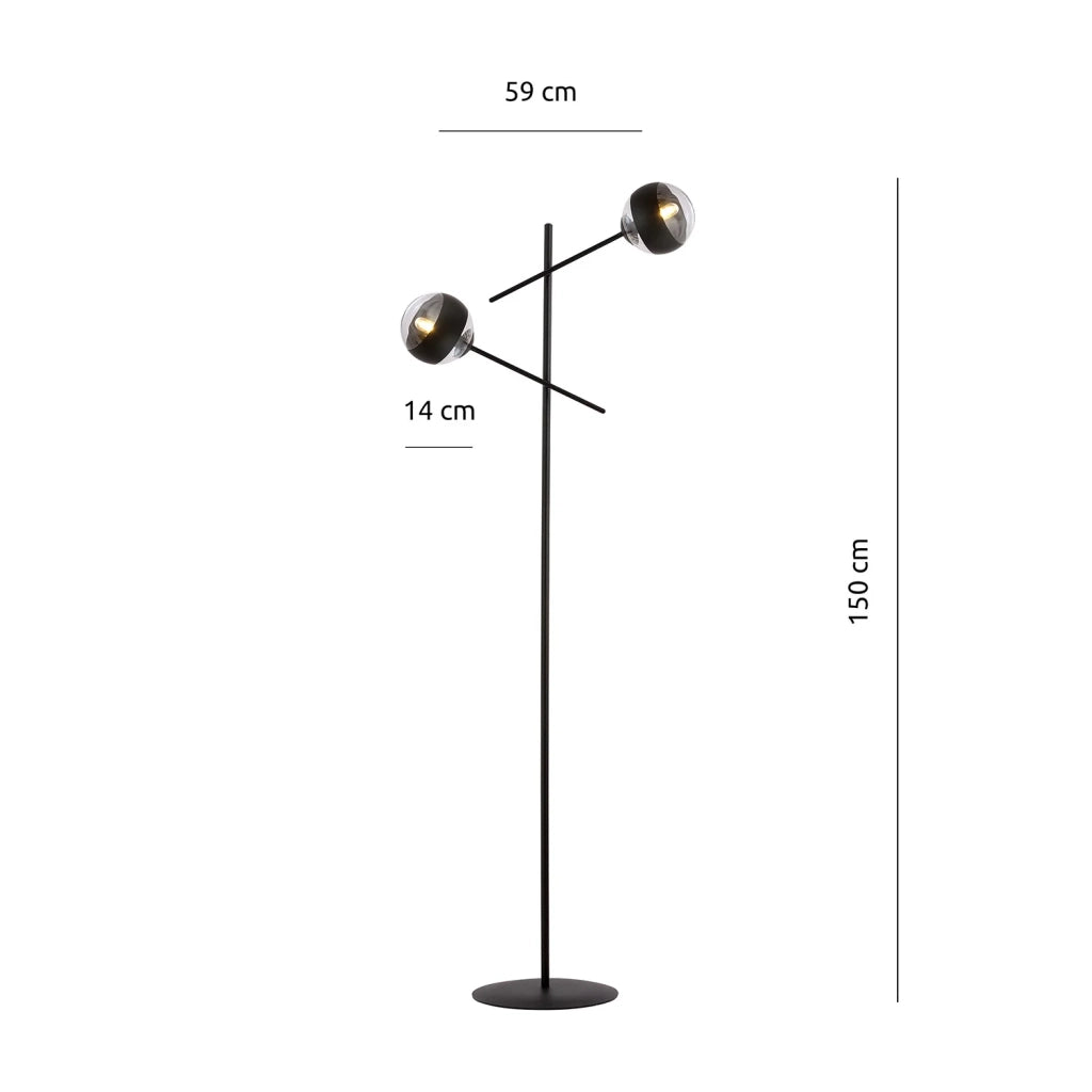 Piantana Contemporaneo Yama Acciaio Nero 2 Luci E14 Ip20
