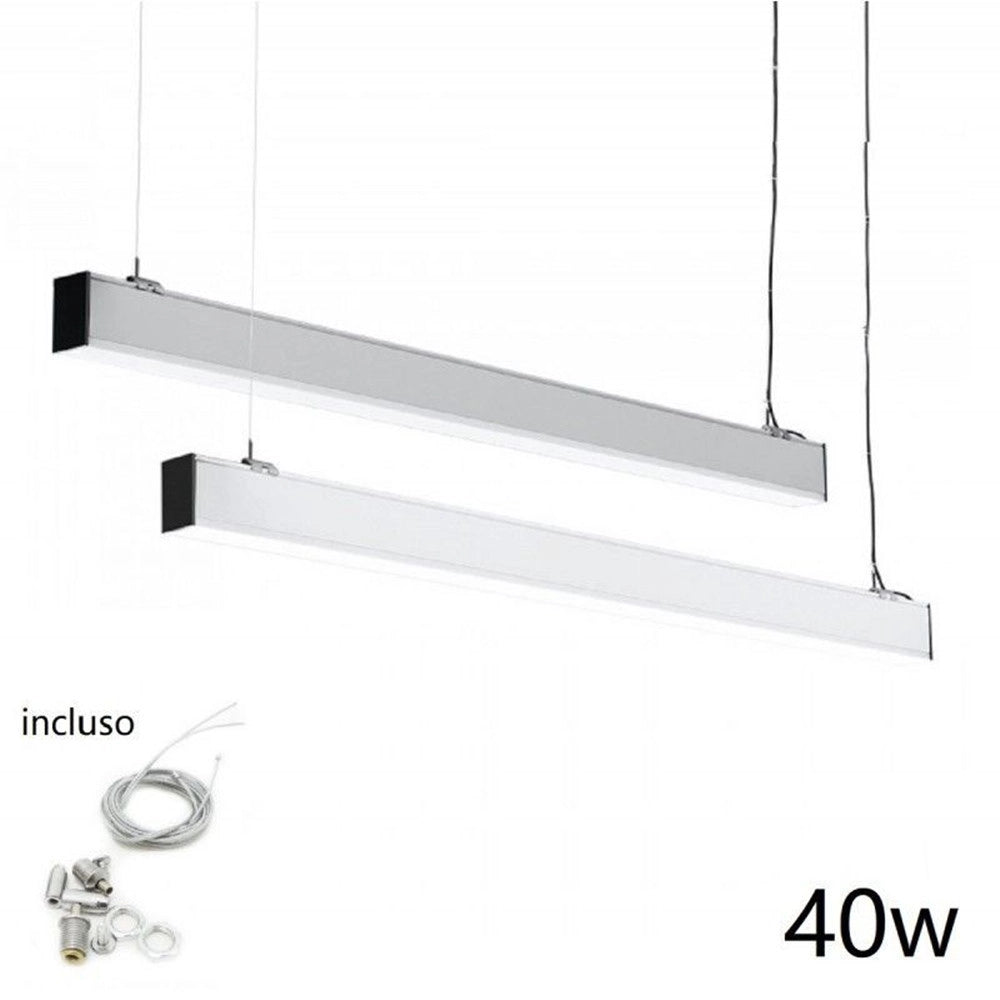 Trade Shop - Plafoniera 40w 120cm Con Cavi Sospensione Alluminio Silver Illuminazione Luce 6500k 00640 -
