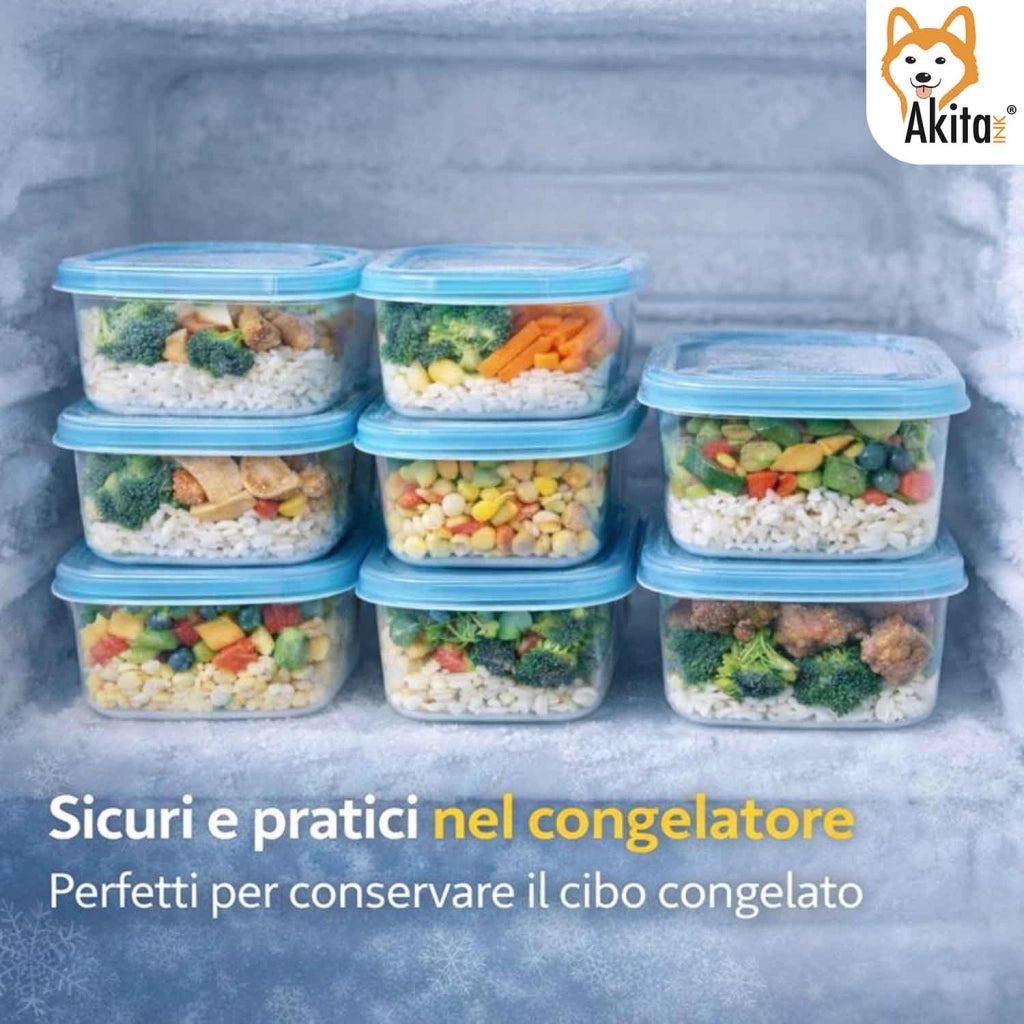 Akitaink Set 12 Contenitori Ovali 500 ml con Coperchio Blu