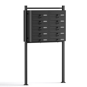 Cassetta postale condominiale autoportante, 10 posti, nero, 945 x 270 x 1500 mm 2 moduli