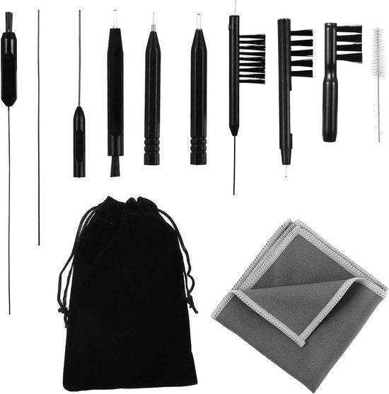 Kit di pulizia per auricolari e cuffie - 12 pezzi - Set di pulizia orecchioni con tasca di velluto - Lente di ingrandimento - Accessori - Pulitore