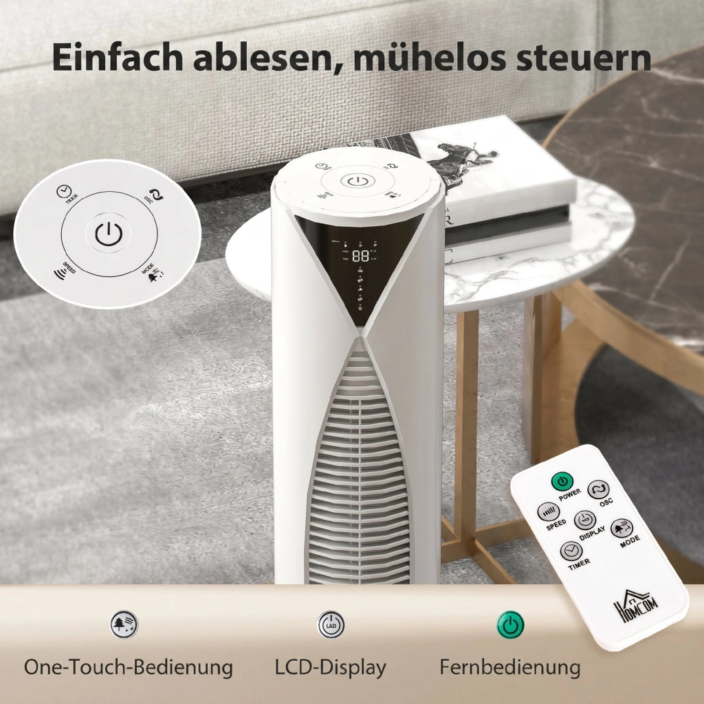 Ventilatore a torre oscillante con telecomando 4 modalit¨¤ 3 velocit¨¤ timer ¨C zephmum ¨C 31.5x31.5x96 cm bianco